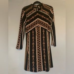 Free People Stella Mock Neck Patterned 3/4 Sleeve Mini Dress | Medium | EUC